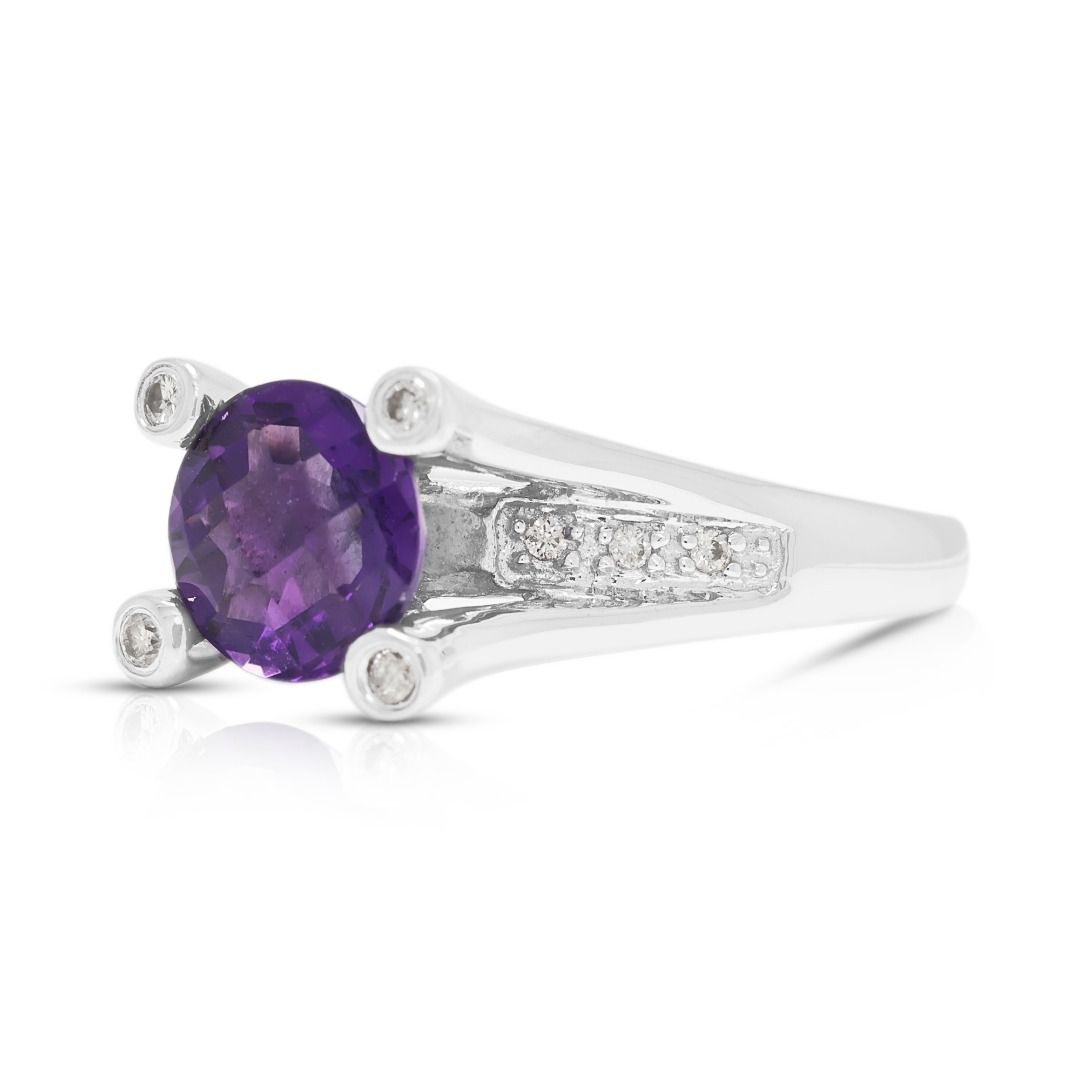 Enchanting 2.10ct Amethyst & Diamond Split Shank Ring in 14K White Gold