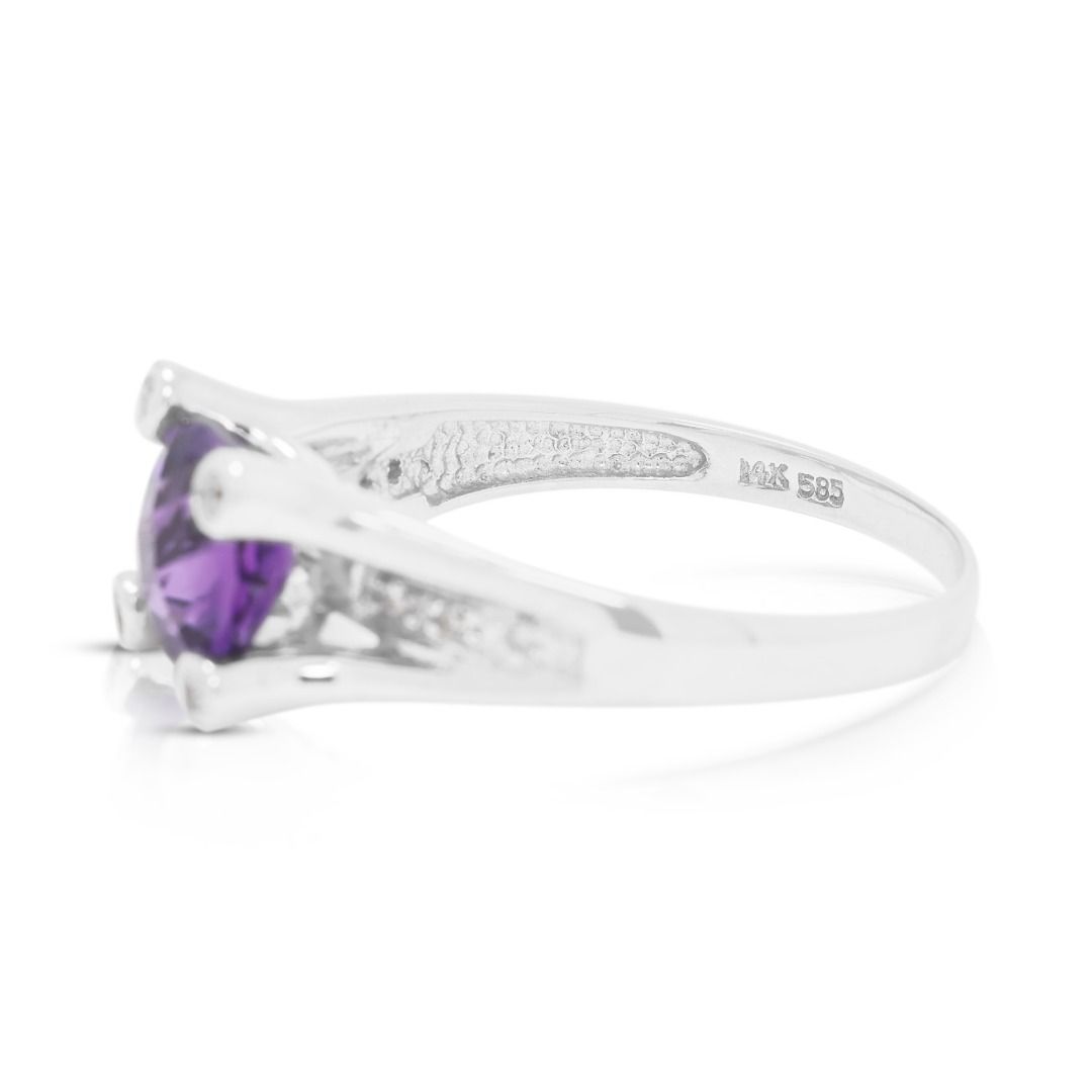 Enchanting 2.10ct Amethyst & Diamond Split Shank Ring in 14K White Gold