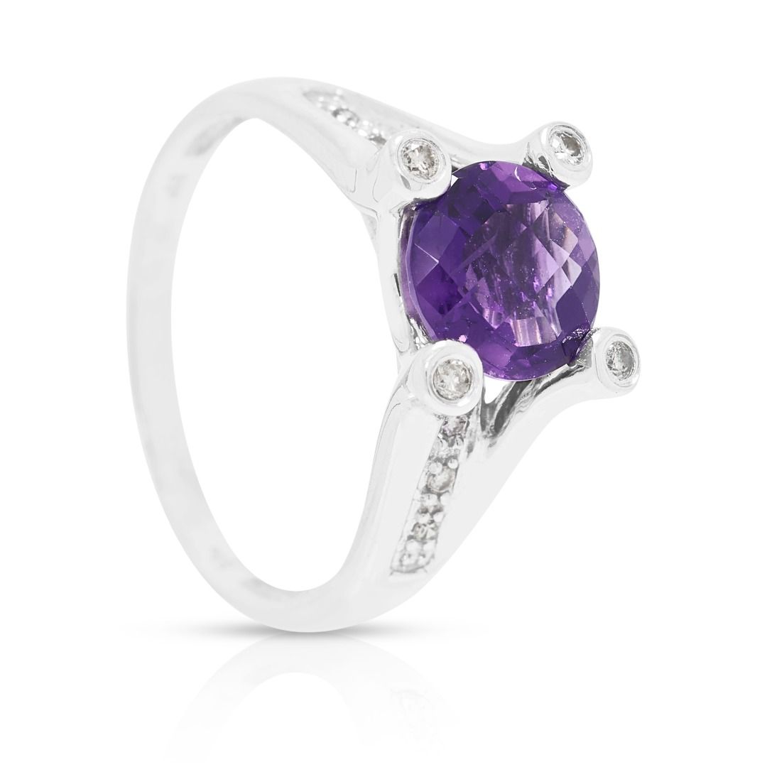 Enchanting 2.10ct Amethyst & Diamond Split Shank Ring in 14K White Gold