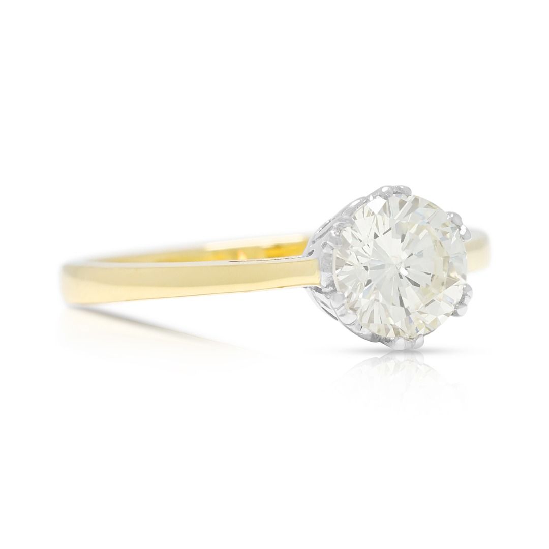 Ethereal 0.90ct Natural Diamond Round Brilliant Crown-Set Solitaire Ring in 18K Yellow Gold