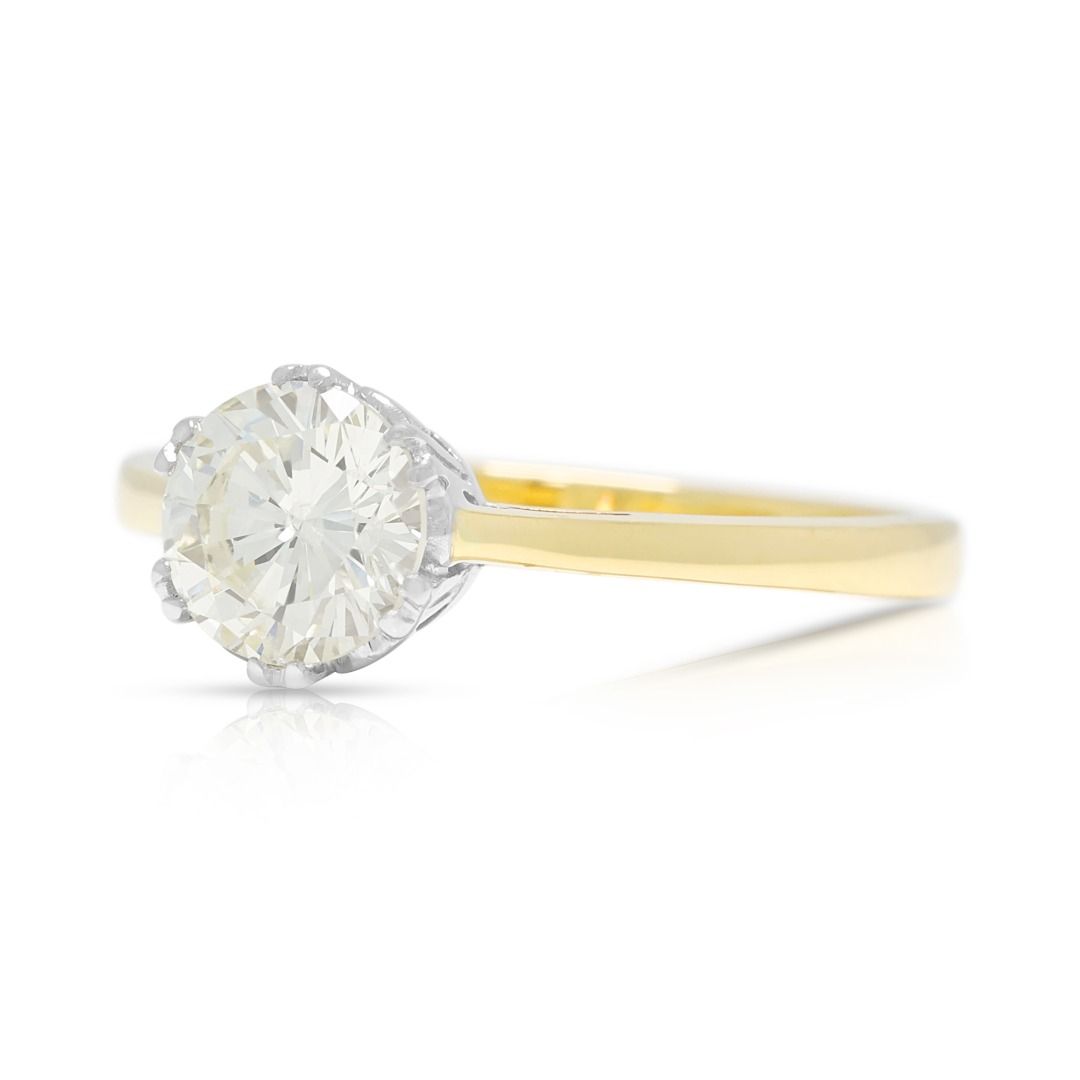 Ethereal 0.90ct Natural Diamond Round Brilliant Crown-Set Solitaire Ring in 18K Yellow Gold