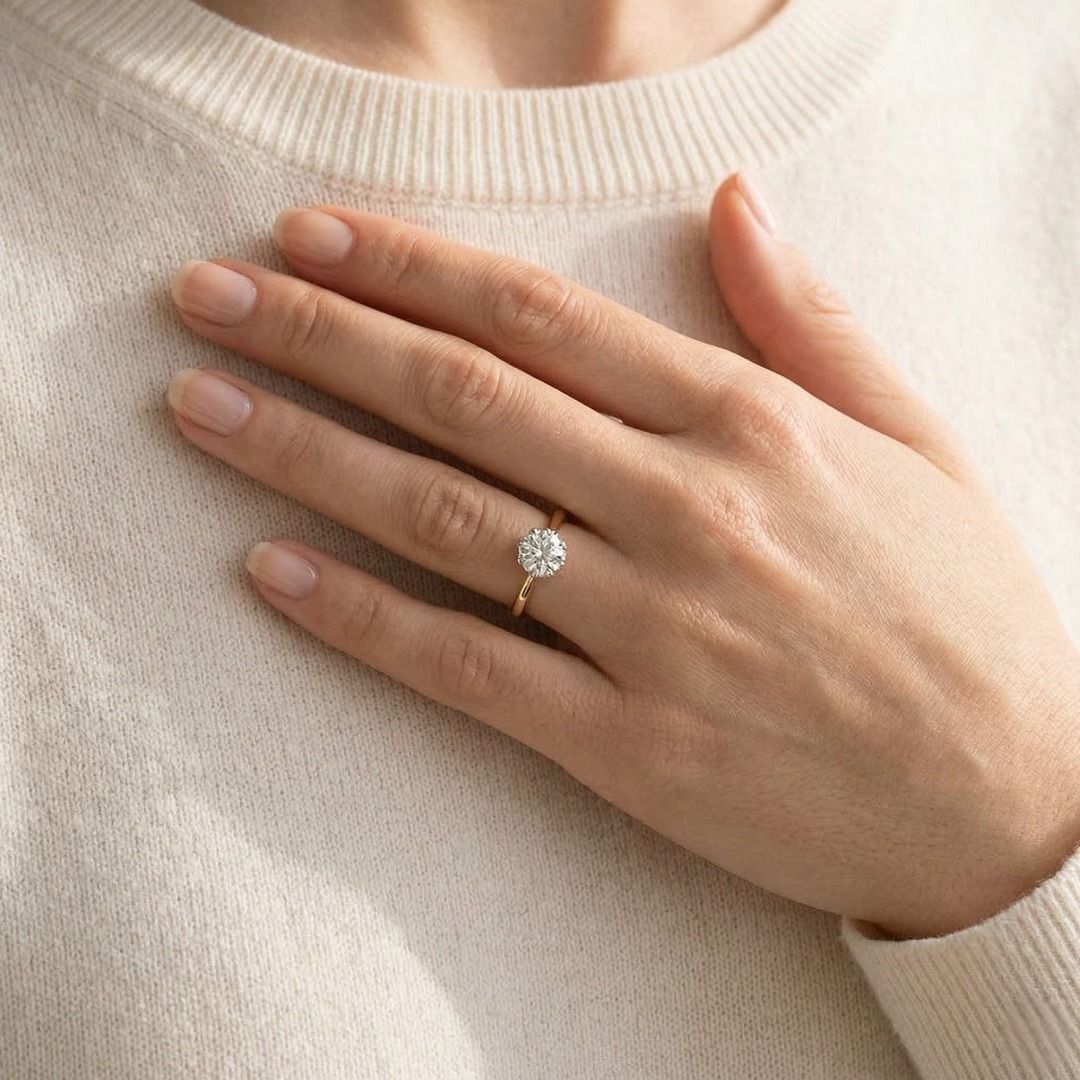 Ethereal 0.90ct Natural Diamond Round Brilliant Crown-Set Solitaire Ring in 18K Yellow Gold