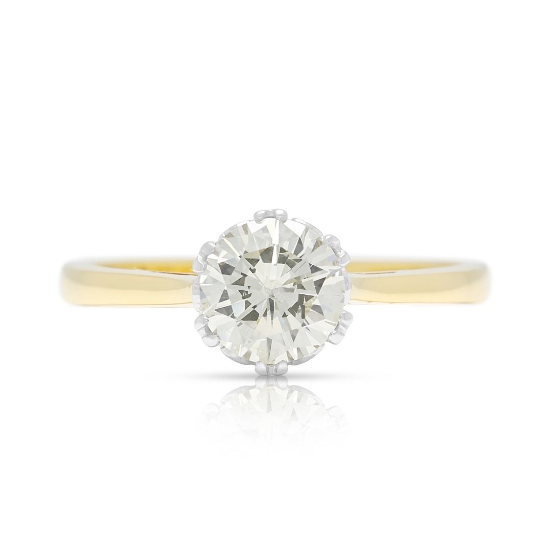 Ethereal 0.90ct Natural Diamond Round Brilliant Crown-Set Solitaire Ring in 18K Yellow Gold