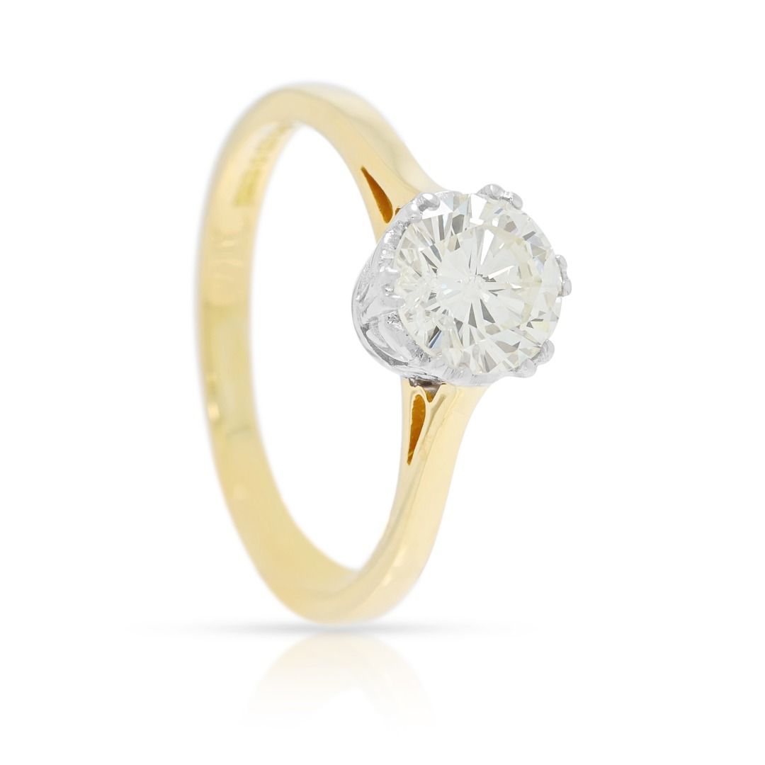 Ethereal 0.90ct Natural Diamond Round Brilliant Crown-Set Solitaire Ring in 18K Yellow Gold