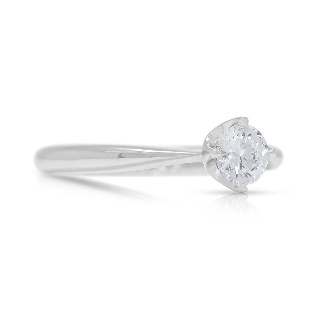 Exquisite 0.38ct Natural Diamond Solitaire 18k White Gold Ring - GIA Certified