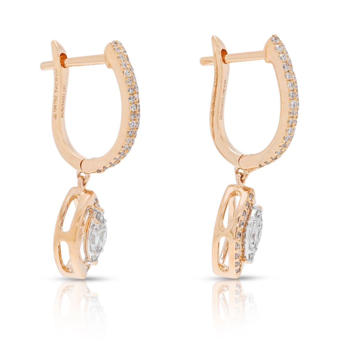 Exquisite 0,59 Karat natürliche Diamant-Rundschliff-Ohrhänger in 18K zweifarbigem Gold - IGI-zertifiziert