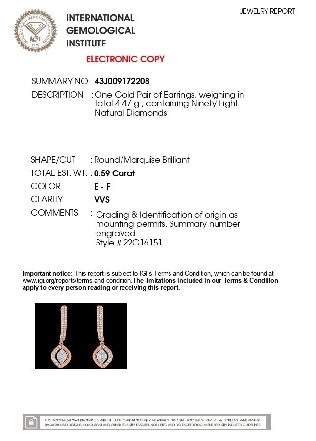 Exquisite 0,59 Karat natürliche Diamant-Rundschliff-Ohrhänger in 18K zweifarbigem Gold - IGI-zertifiziert