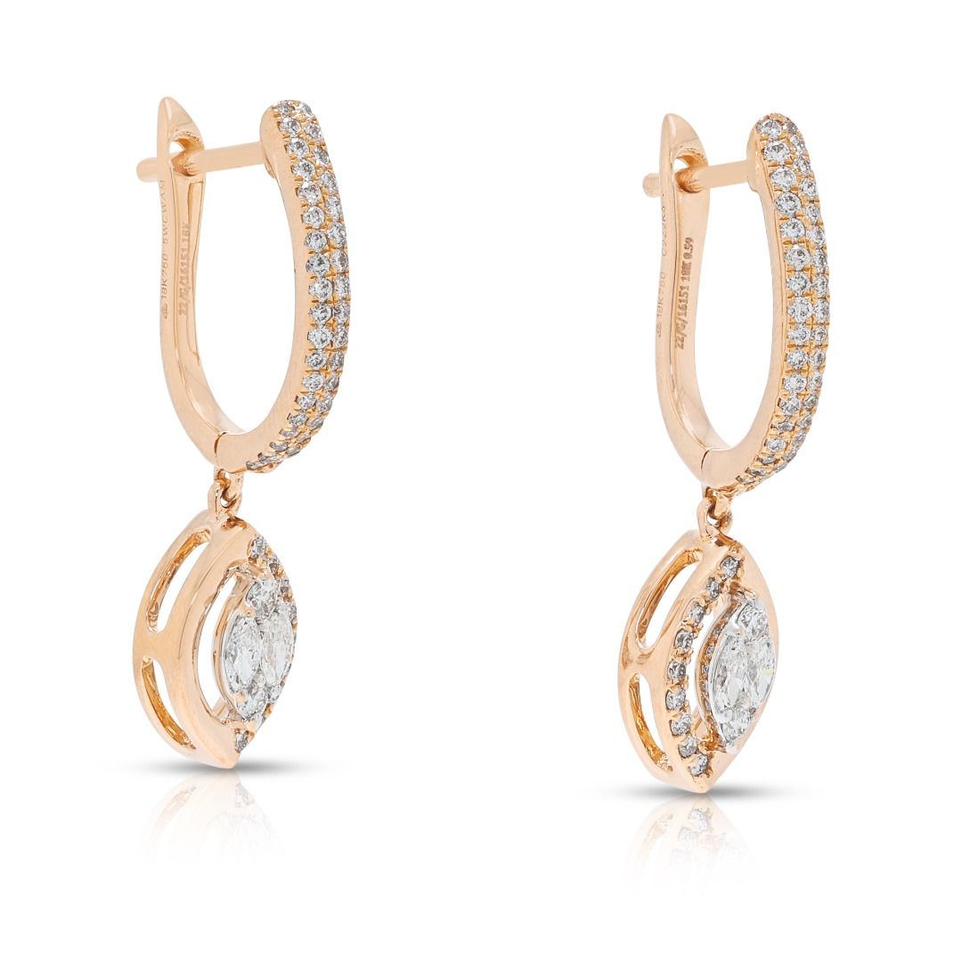 Exquisite 0,59 Karat natürliche Diamant-Rundschliff-Ohrhänger in 18K zweifarbigem Gold - IGI-zertifiziert