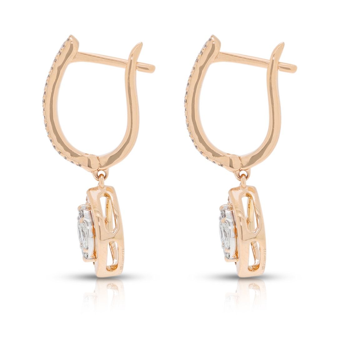Exquisite 0,59 Karat natürliche Diamant-Rundschliff-Ohrhänger in 18K zweifarbigem Gold - IGI-zertifiziert