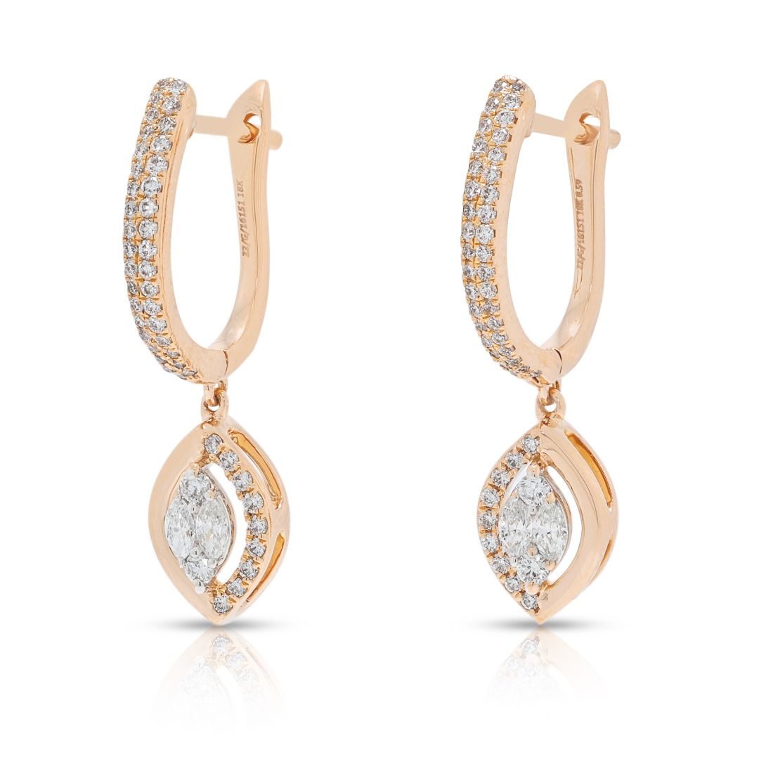 Exquisite 0,59 Karat natürliche Diamant-Rundschliff-Ohrhänger in 18K zweifarbigem Gold - IGI-zertifiziert