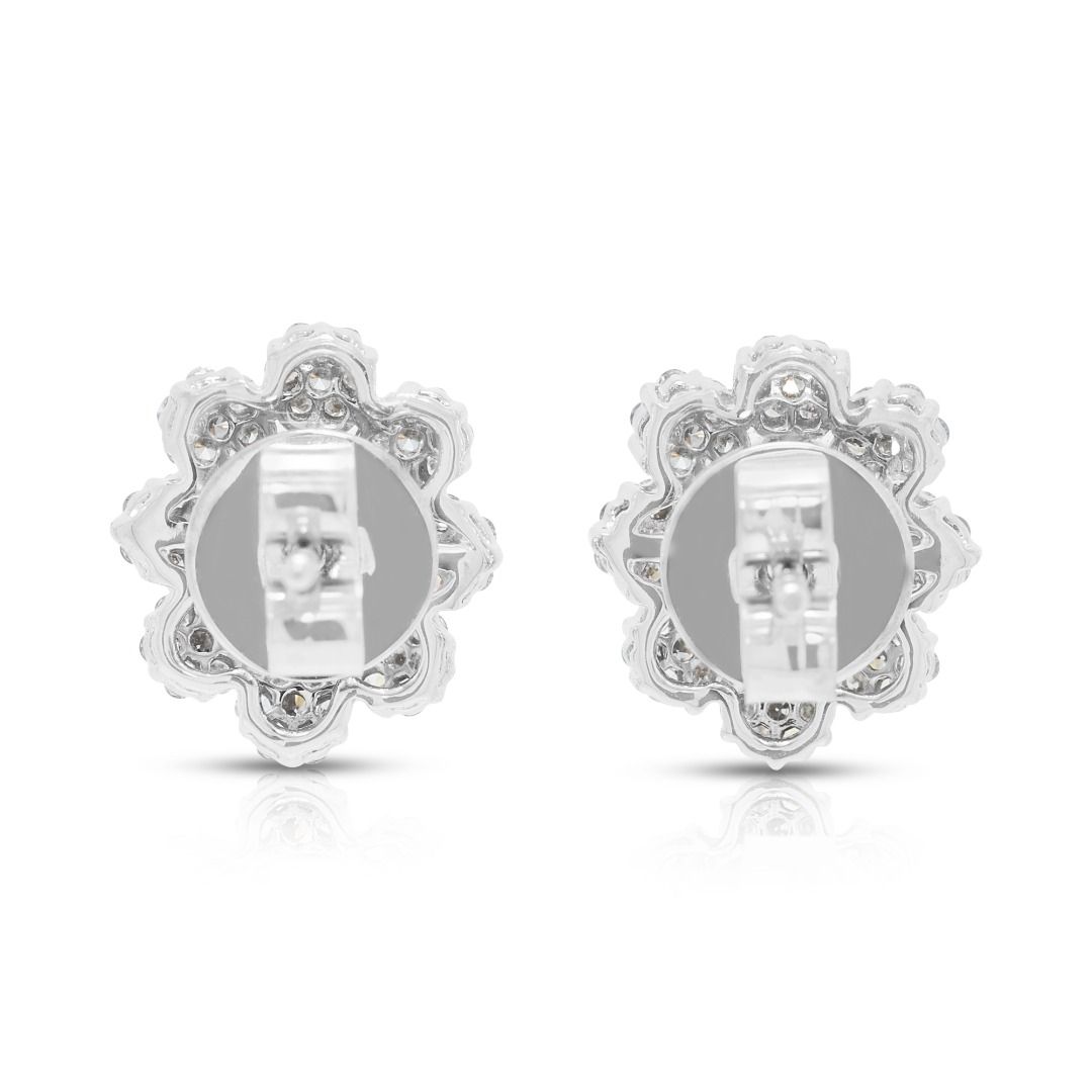 Exquisite 0.60ct Emerald and 0.56ct Natural Diamonds Floral Halo Stud Earrings in 18K White Gold with GCI Certificate