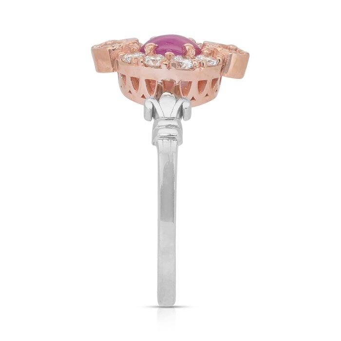 Exquisite 0.97ct Ruby and Diamonds Cluster Ring in 18k Rose & White Gold - GIA Certified