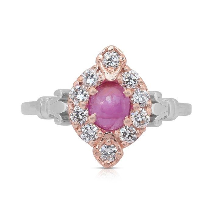 Exquisite 0.97ct Ruby and Diamonds Cluster Ring in 18k Rose & White Gold - GIA Certified