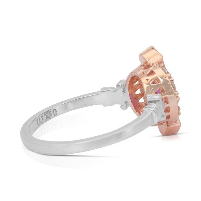 Exquisite 0.97ct Ruby and Diamonds Cluster Ring in 18k Rose & White Gold - GIA Certified