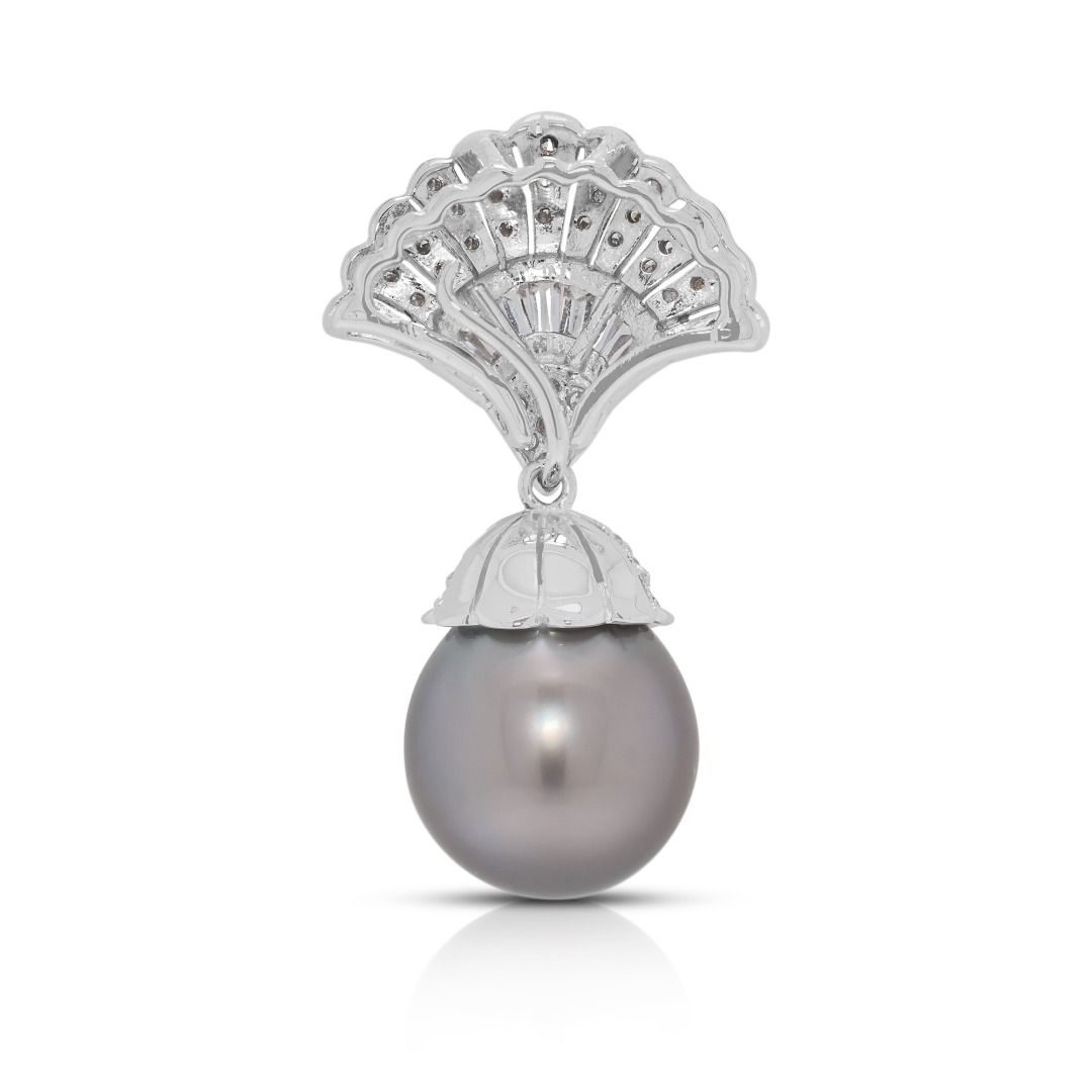 Exquisite 12.68mm South Sea Pearl & 0.38ct Natural Diamond Pendant in 18K White Gold