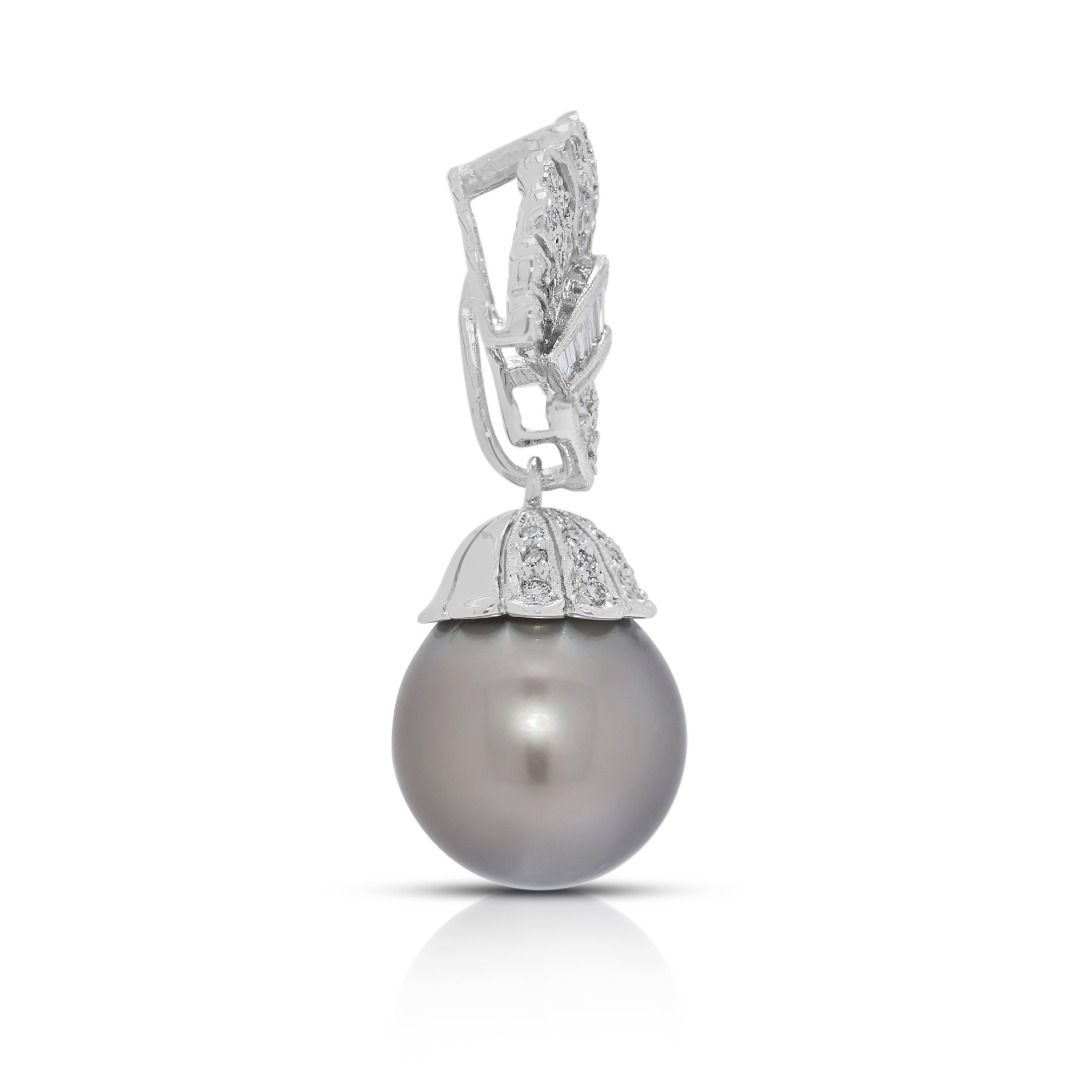 Exquisite 12.68mm South Sea Pearl & 0.38ct Natural Diamond Pendant in 18K White Gold