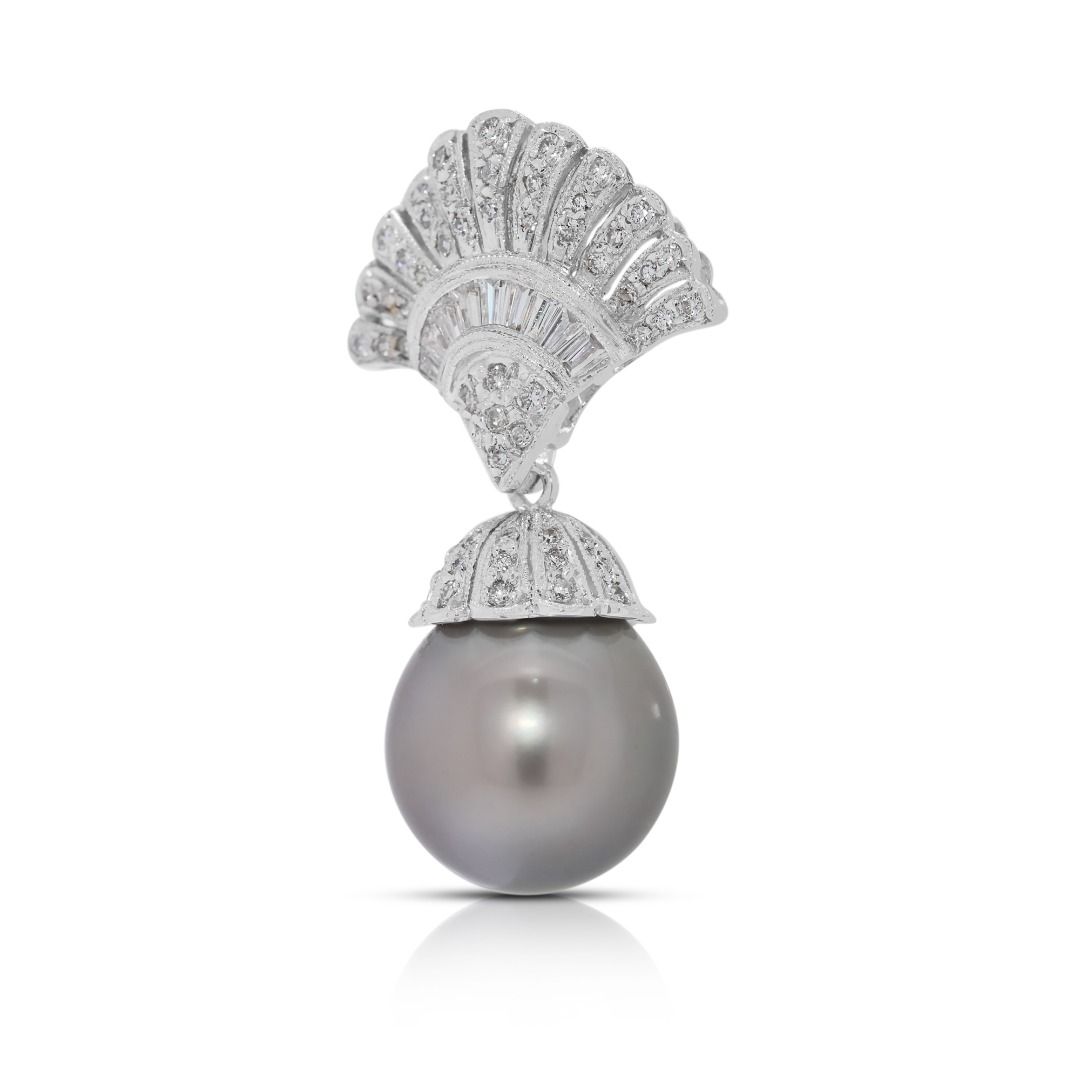 Exquisite 12.68mm South Sea Pearl & 0.38ct Natural Diamond Pendant in 18K White Gold