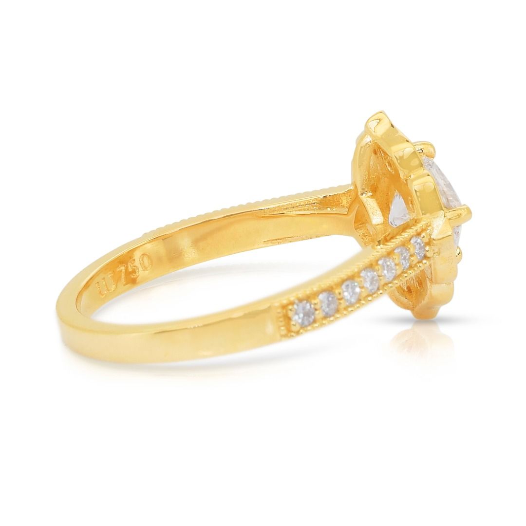 Exquisite 1.31ct Diamonds Halo Ring in 18k Yellow Gold - IGI Certified