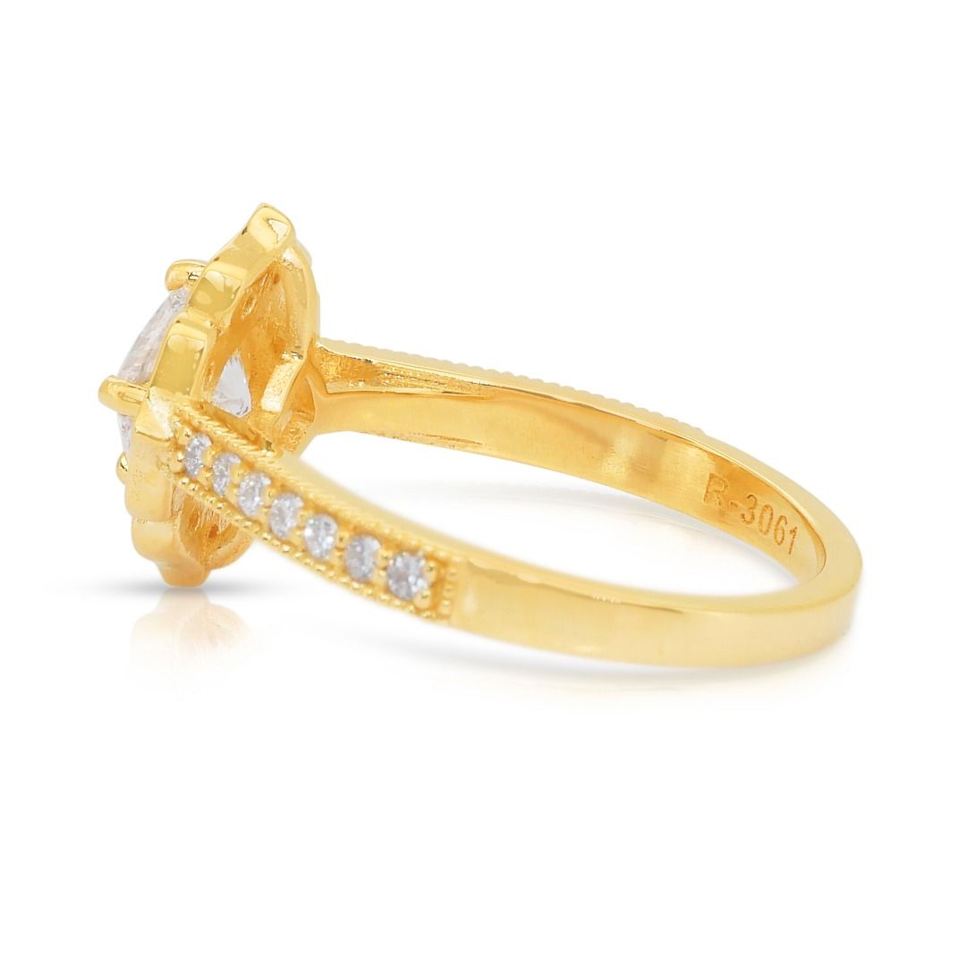 Exquisite 1.31ct Diamonds Halo Ring in 18k Yellow Gold - IGI Certified