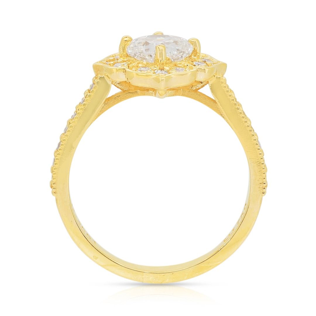 Exquisite 1.31ct Diamonds Halo Ring in 18k Yellow Gold - IGI Certified