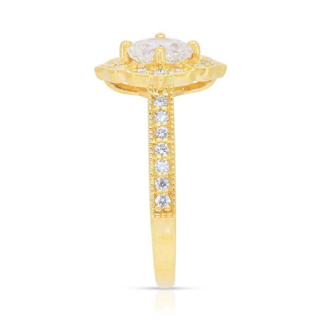 Exquisite 1.31ct Diamonds Halo Ring in 18k Yellow Gold - IGI Certified