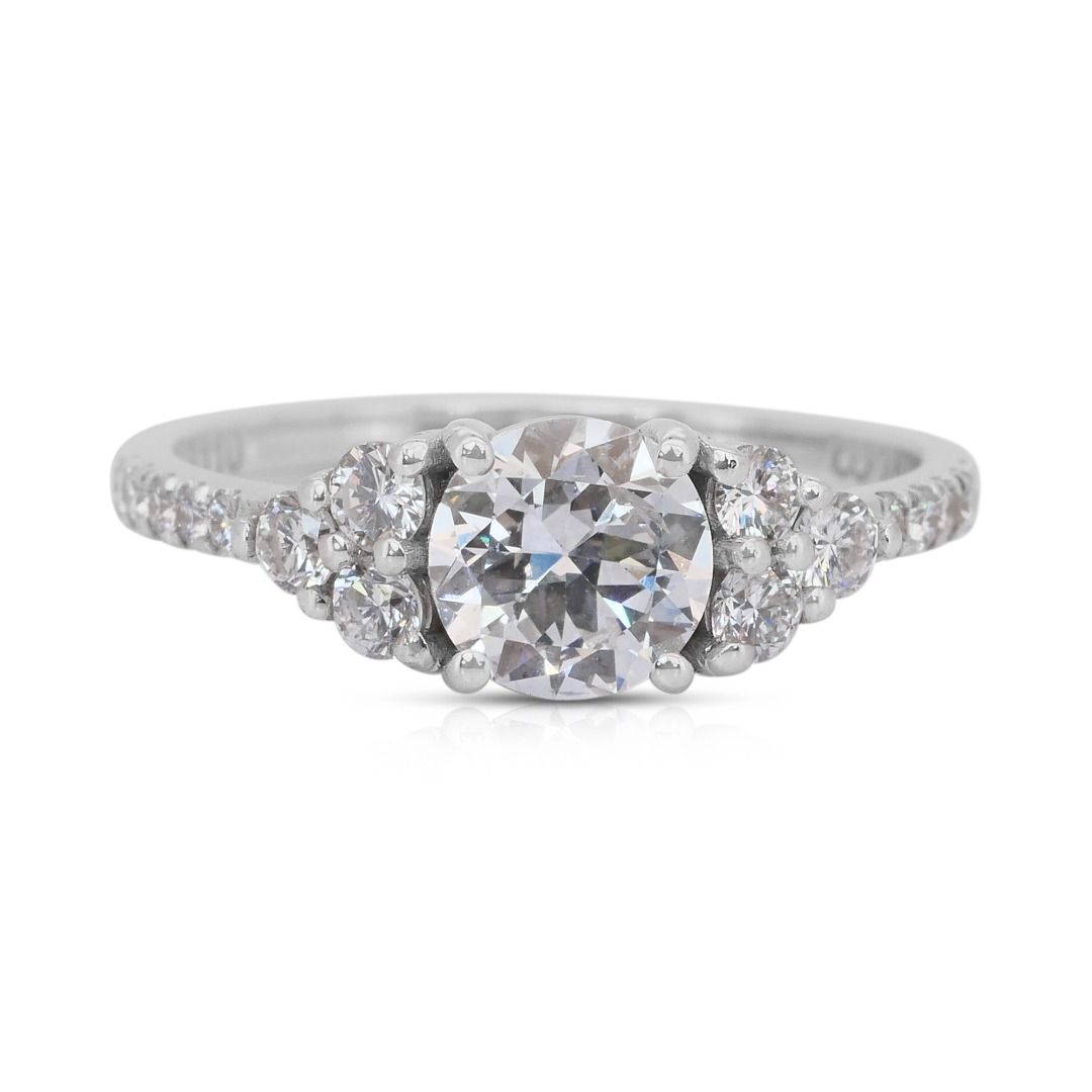 Exquisite 1.38ct Diamonds Pave Ring in 18k White Gold - IGI Certified