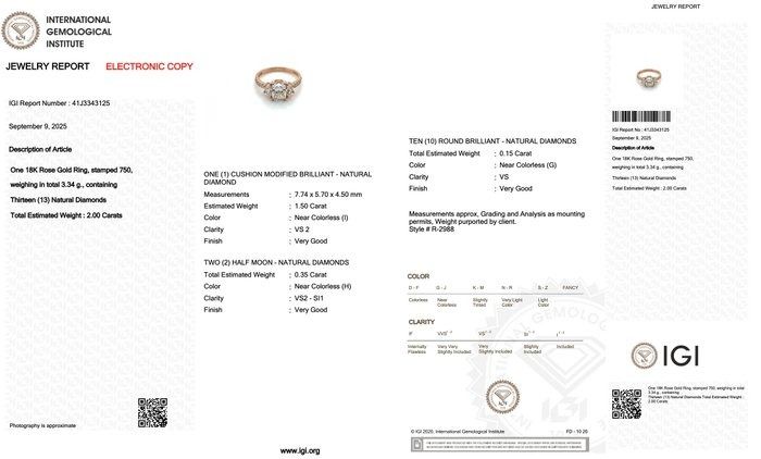 Exquisite 2.00ct Diamonds 3-Stone Ring in 18k Rose Gold - IGI Certified