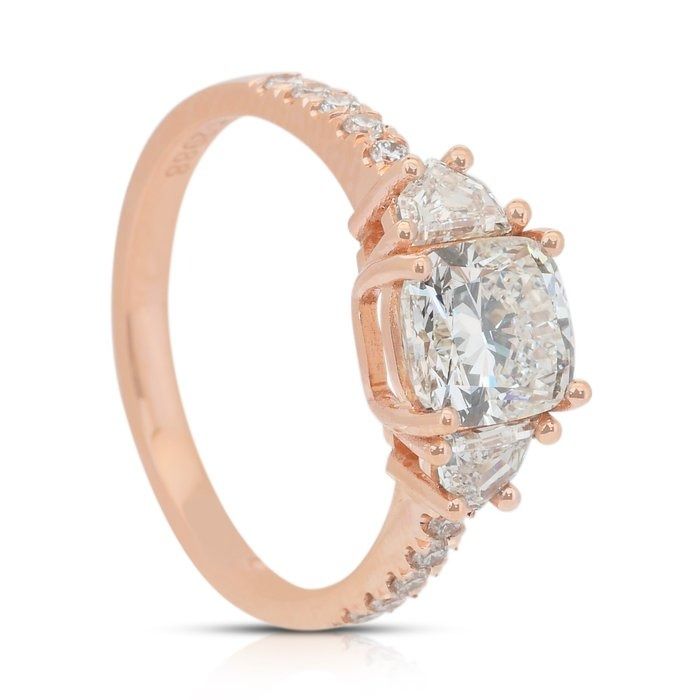 Exquisite 2.00ct Diamonds 3-Stone Ring in 18k Rose Gold - IGI Certified