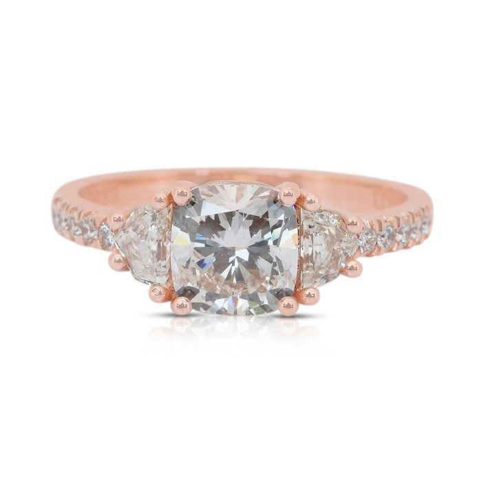 Exquisite 2.00ct Diamonds 3-Stone Ring in 18k Rose Gold - IGI Certified