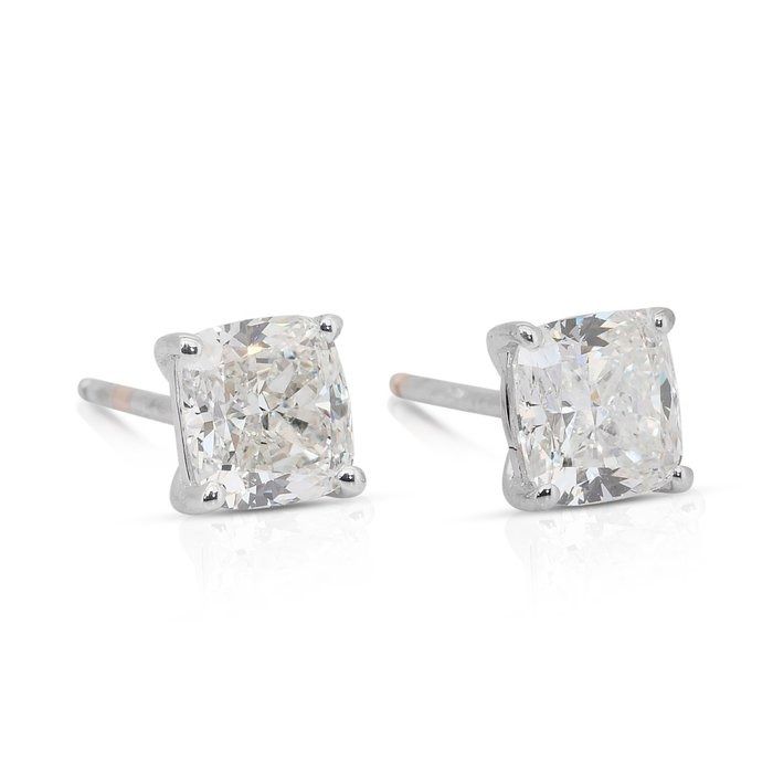 Exquisite 2.02ct Diamonds Stud Earrings in 18k White Gold - IGI Certified