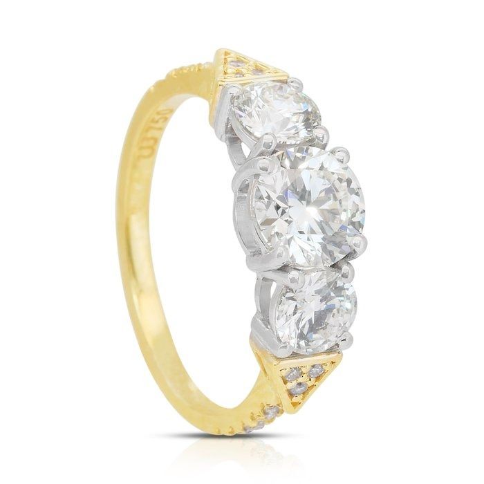 Exquisite 2.04ct Diamonds 3-Stone Ring in 18k Yellow & White Gold - IGI Certified
