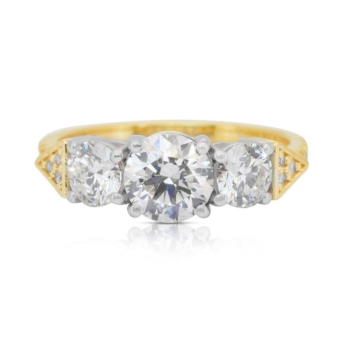 Exquisite 2.04ct Diamonds 3-Stone Ring in 18k Yellow & White Gold - IGI Certified