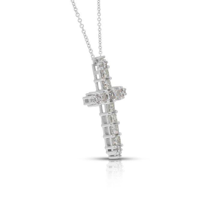 Exquisite 2.04ct Diamonds Necklace with Cross Pendant in 18k White Gold - IGI Certified