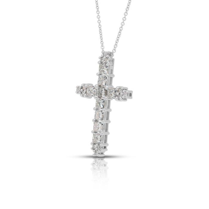 Exquisite 2.04ct Diamonds Necklace with Cross Pendant in 18k White Gold - IGI Certified