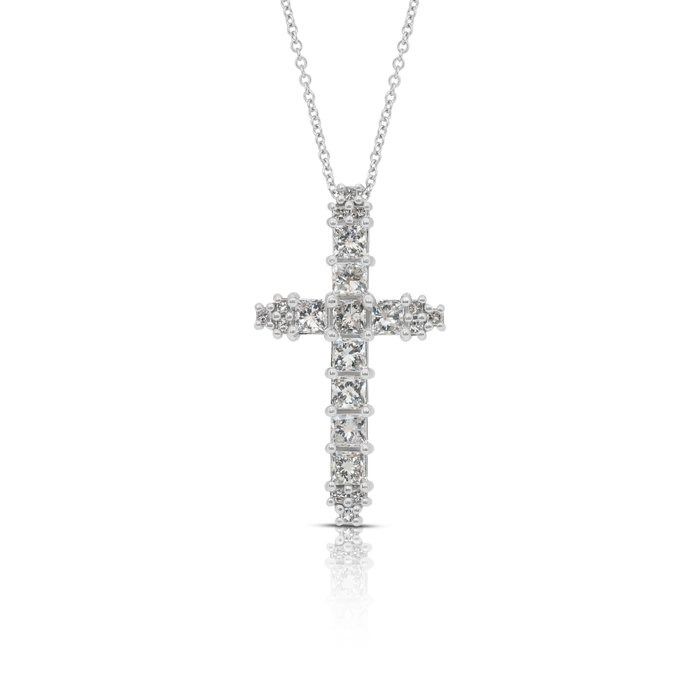 Exquisite 2.04ct Diamonds Necklace with Cross Pendant in 18k White Gold - IGI Certified
