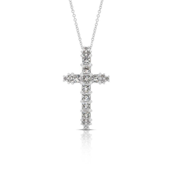 Exquisite 2.04ct Diamonds Necklace with Cross Pendant in 18k White Gold - IGI Certified