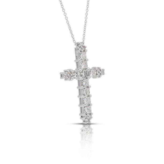 Exquisite 2.04ct Diamonds Necklace with Cross Pendant in 18k White Gold - IGI Certified
