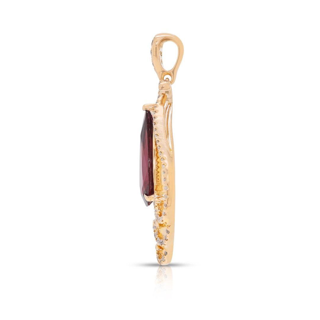 Exquisite 2.23ct Rubellite Tourmaline and 0.26ct Natural Diamond Pendant 18K Rose Gold