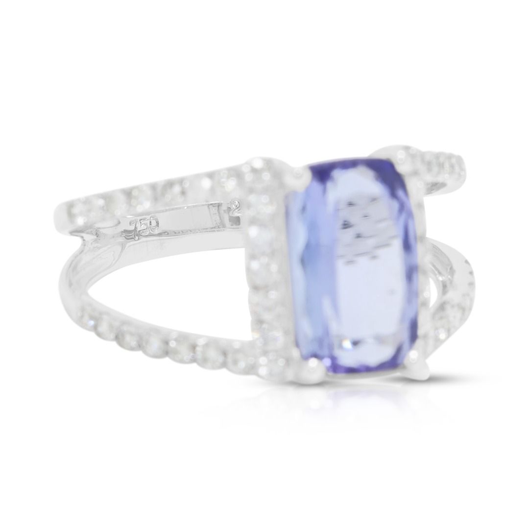 Exquisite 2.83ct Tanzanite & Diamond Split Shank Ring in 18K White Gold