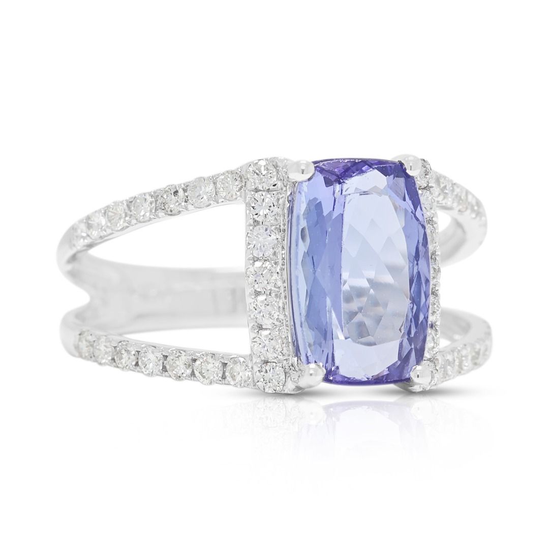 Exquisite 2.83ct Tanzanite & Diamond Split Shank Ring in 18K White Gold