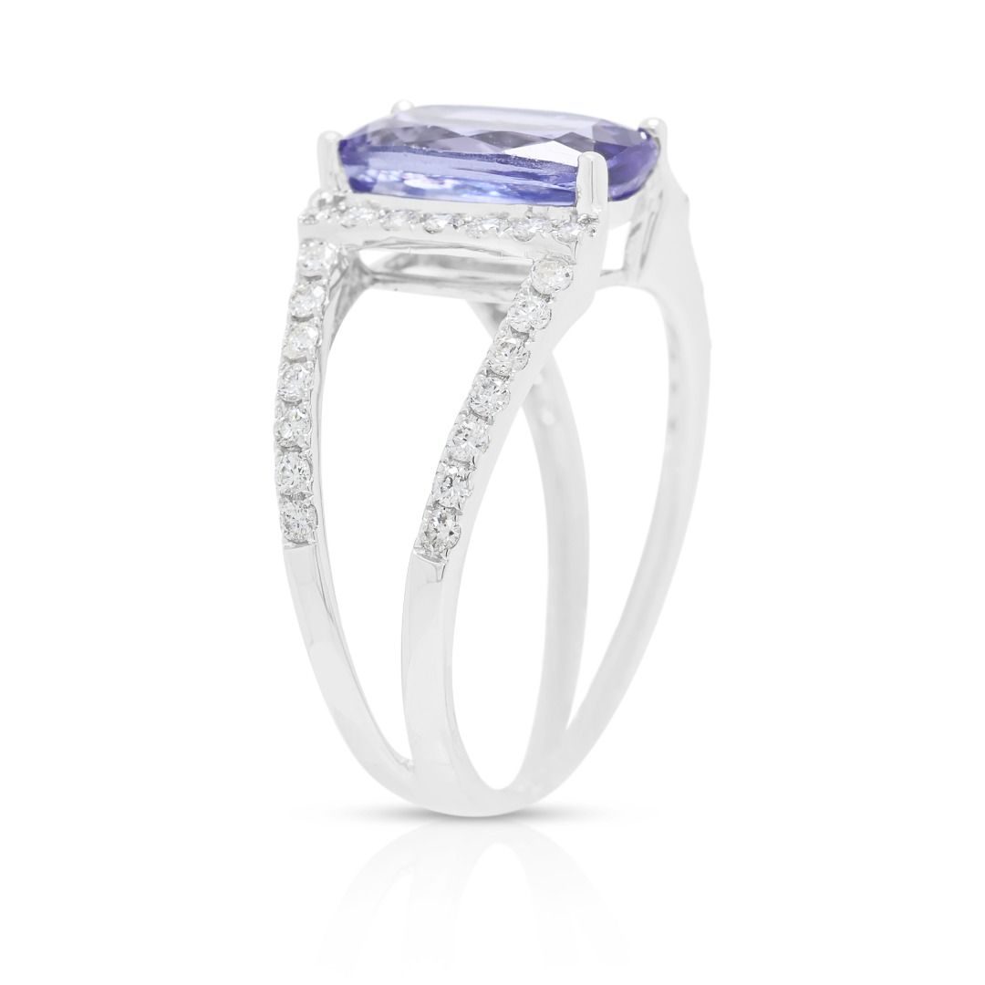 Exquisite 2.83ct Tanzanite & Diamond Split Shank Ring in 18K White Gold