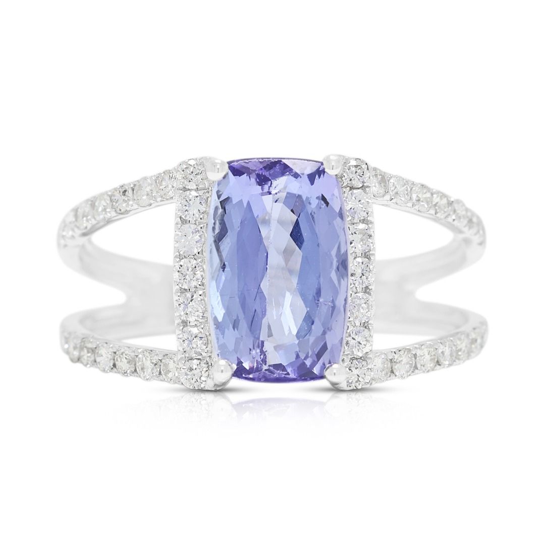 Exquisite 2.83ct Tanzanite & Diamond Split Shank Ring in 18K White Gold