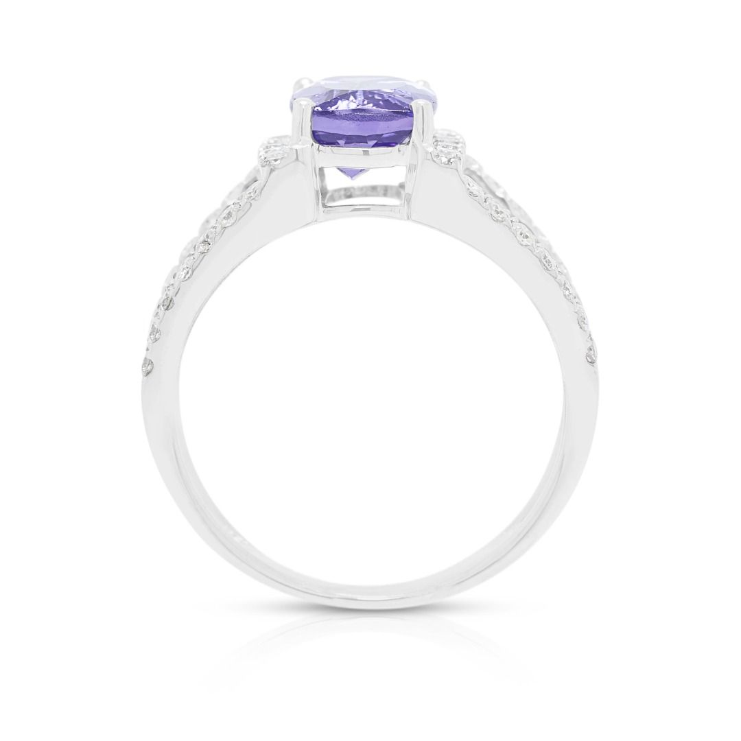Exquisite 2.83ct Tanzanite & Diamond Split Shank Ring in 18K White Gold