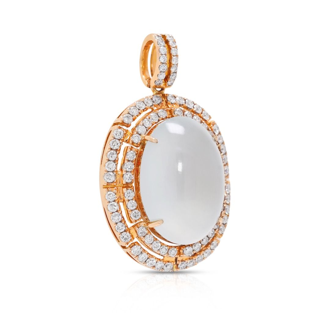 Exquisite 30ct Ice Jade & 1.3ct Natural Diamond Pendant in 18K Yellow Gold (New) - NGI Certified