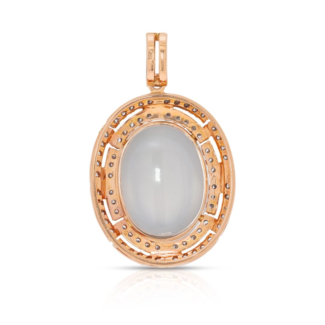 Exquisite 30ct Ice Jade & 1.3ct Natural Diamond Pendant in 18K Yellow Gold (New) - NGI Certified