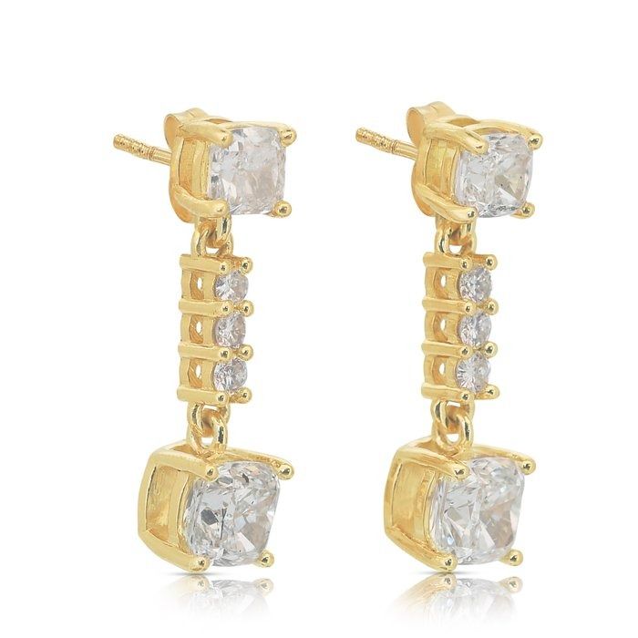 Exquisite 3.25ct Diamonds Drop Earrings in 18k Yellow Gold - IGI Certified
