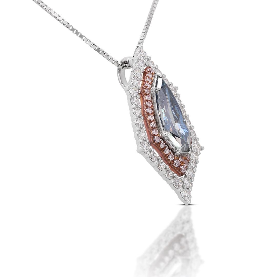 Rare 3.27 Natural Center Fancy Blue grey Diamond Pendant in 18K White Gold
