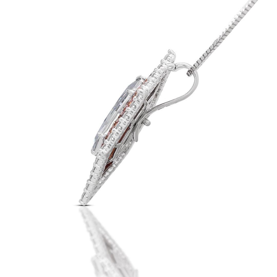 Rare 3.27 Natural Center Fancy Blue grey Diamond Pendant in 18K White Gold