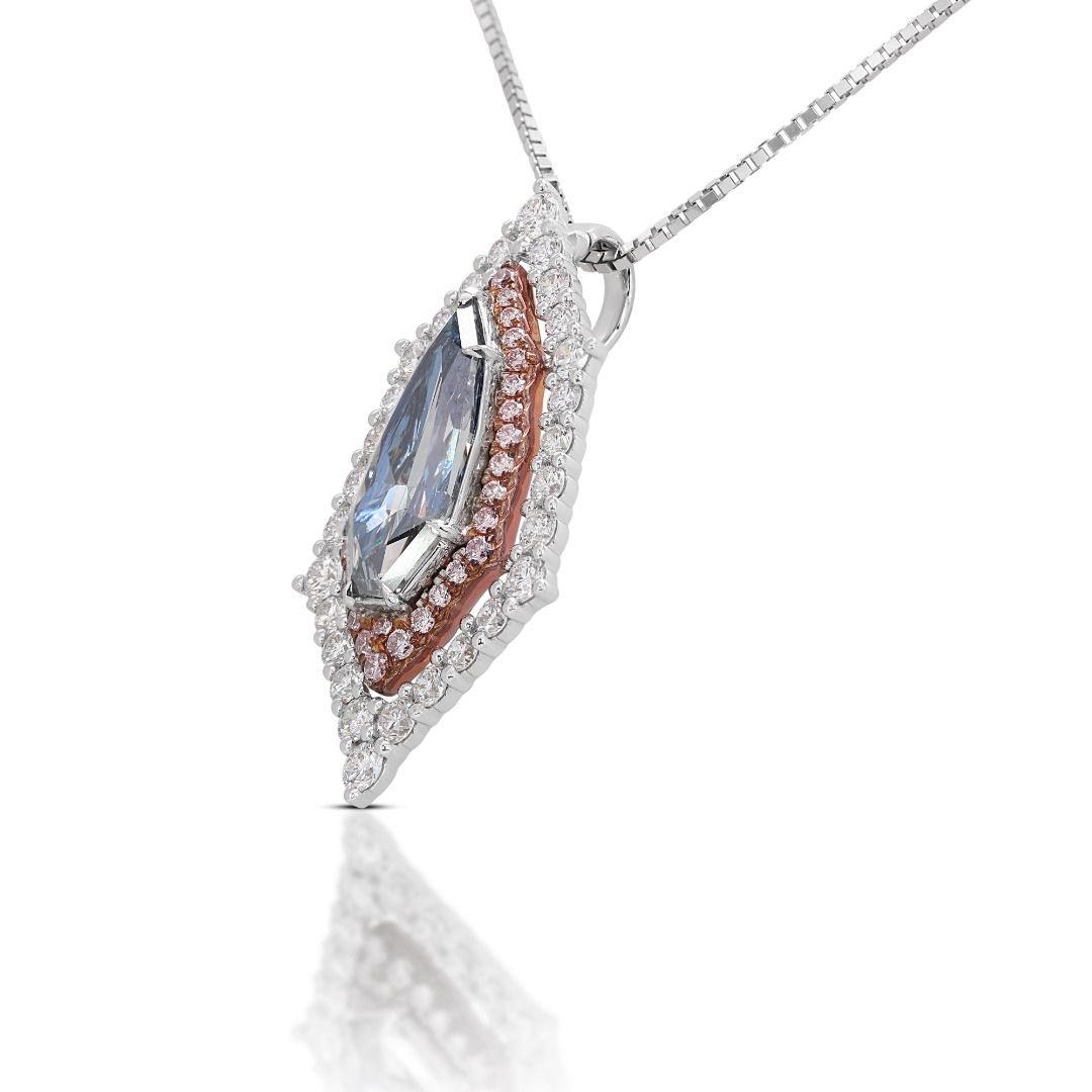 Rare 3.27 Natural Center Fancy Blue grey Diamond Pendant in 18K White Gold