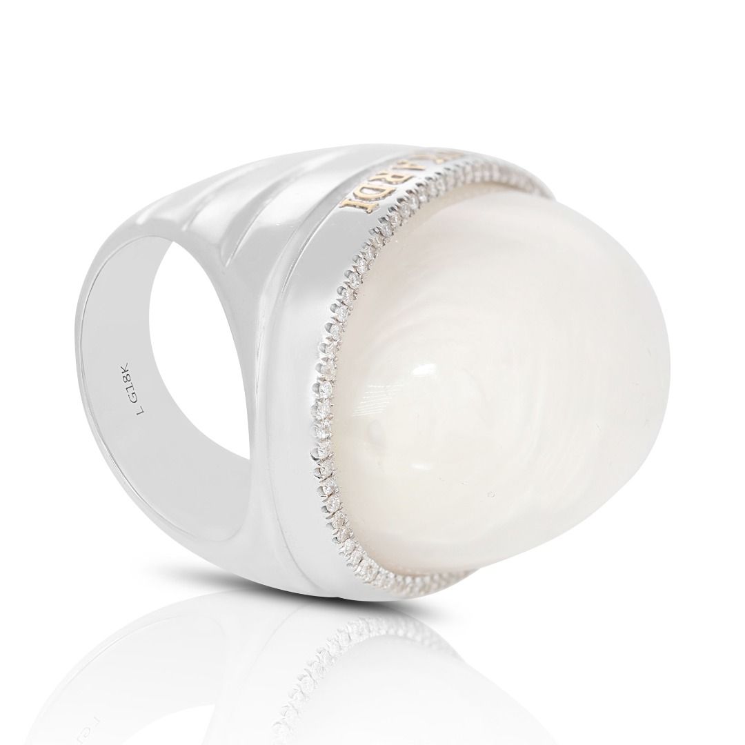 Exquisite Opal Ring with 0.80ct Side Diamonds in 18K White Gold